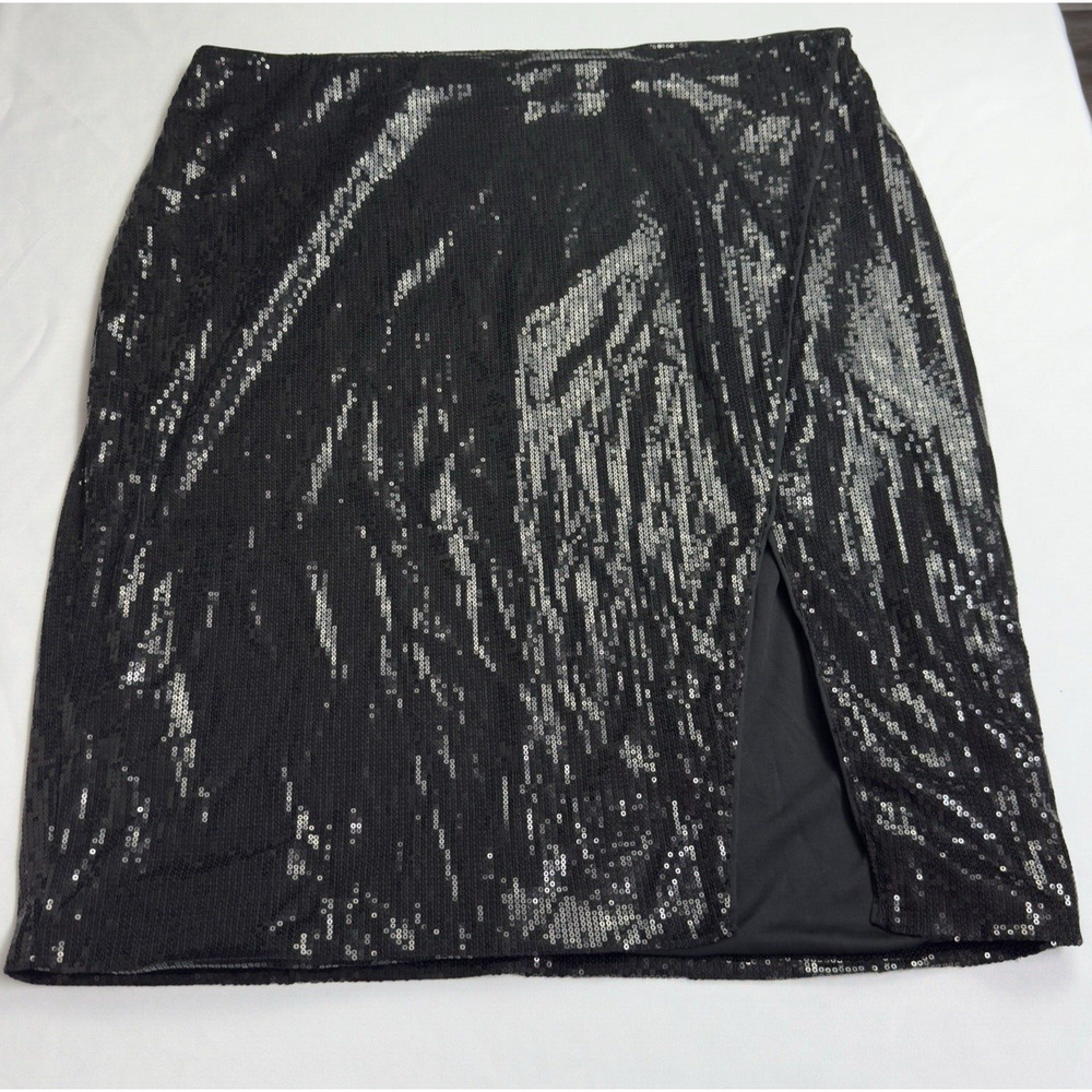 Intempo Sequin Tulip Skirt Side Split Fully Lined Women's Plus Size 3X Black